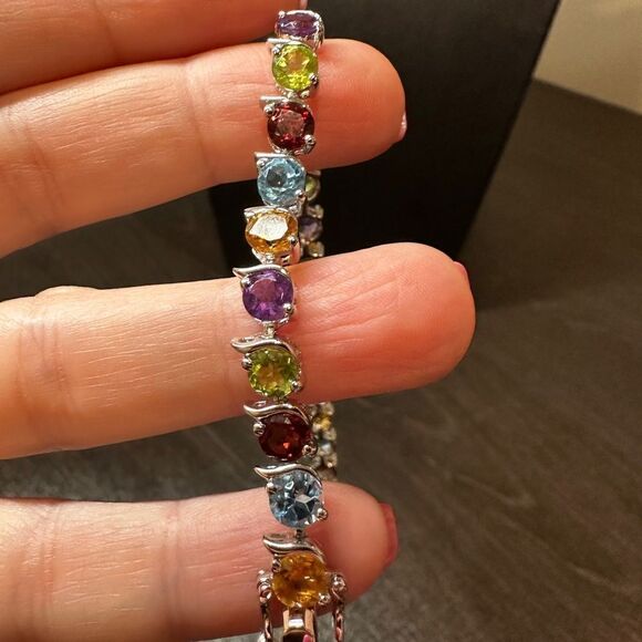 Multi gemstone and sterling silver tennis bracelet! - Picture 5 of 9